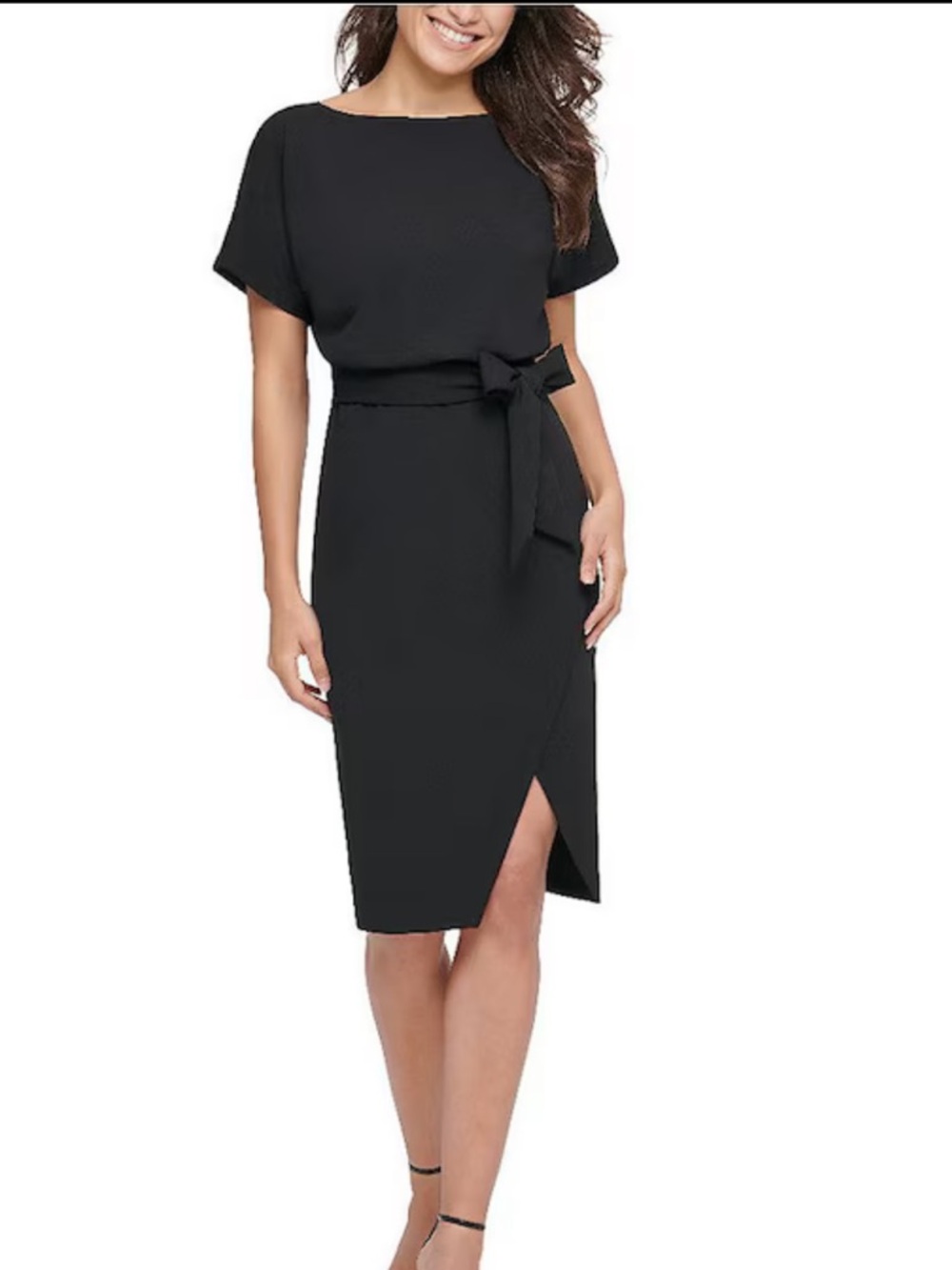 KENSIE Textured Knit Boat Neck Tie Waist Wrap Blouson Midi Dress size 10 NWT